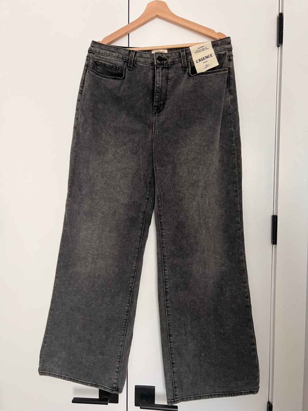 L'AGENCE Black Grey Washed High-Rise Wide Leg Jeans